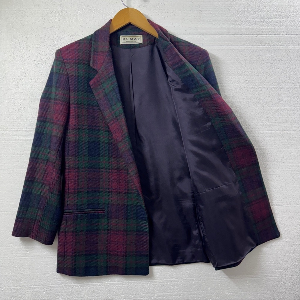 Vintage Dumas Wool Plaid Blazer Burgundy Green Tartan Jacket large Academia - Picture 5 of 11